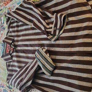 Robert Graham Brown and White Striped Dress Shirt